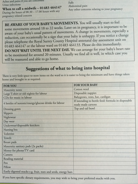 What to take into hospital/birth centre
