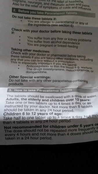 My husband didn't know Lemsip has paracetamol in it..