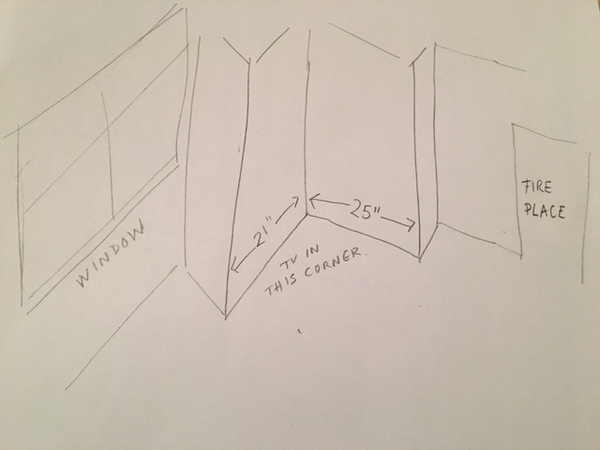 Having a TV in a corner on the wall - units are all too large! Any suggestions?