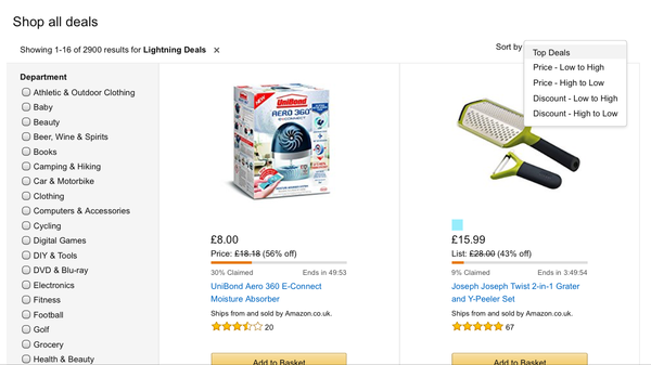 How can I sort amazon lightning deals by end time??