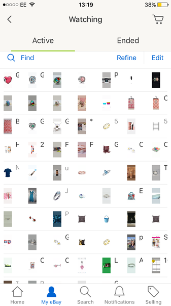 eBay app 'Items I'm watching' has gone all small
