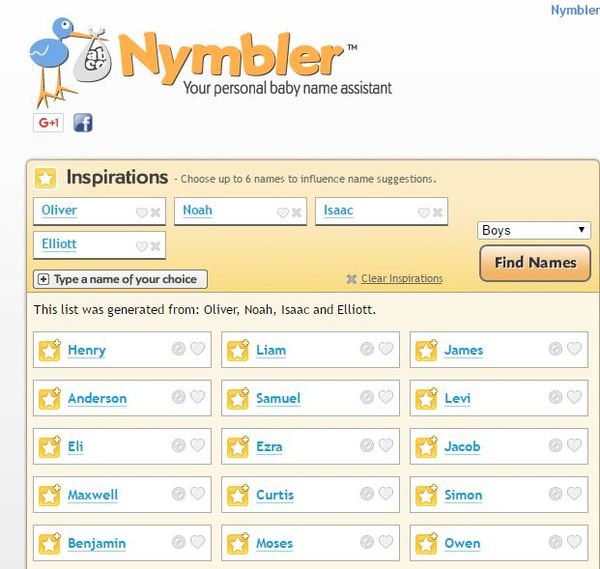 Names like Elliot, Isaac, Noah and Oliver...