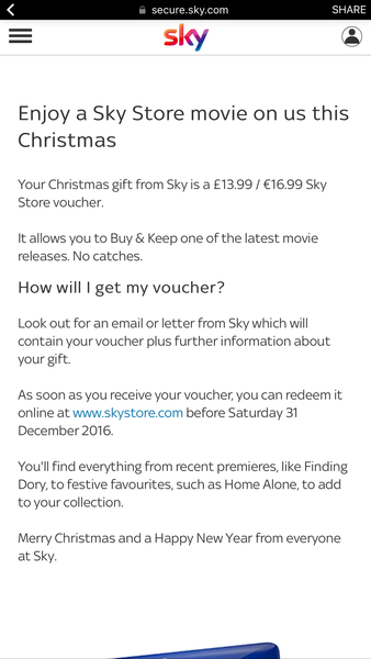 Sky users:- a thank you gift