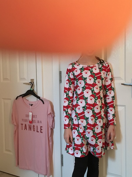 Wearing mother-daughter Xmas dresses to the school disco