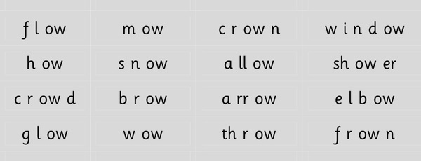 Phonics which have 2 sounds - like cOW and snOW