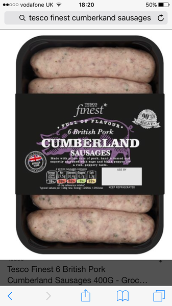 Tesco finest Cumberland Sausages