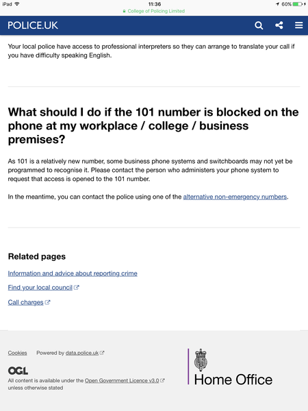 To expect a call to the police on the non emergency number 101 to be free?