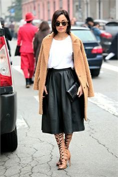 Faux leather midi skirt