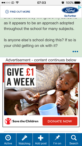 Massive save the children ad in middle of page?