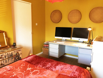 Mustard coloured bedroom walls ...