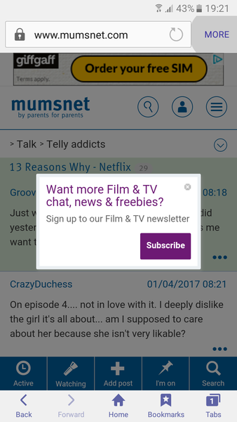 'Subscribe' box in tv addicts - cannot close it