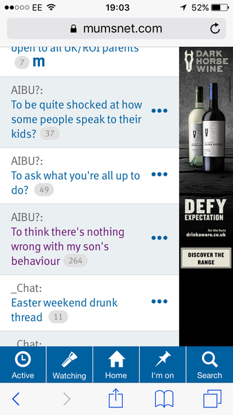 Side advert on mobile site