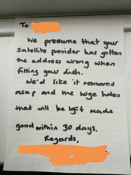 To ask neighbour to remove sat dish?