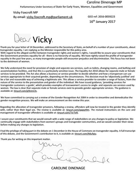 Response from my MP re MM's gender identity bill