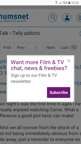 'Subscribe' box in tv addicts - cannot close it