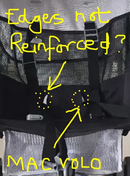 New Maclaren Volo - the slits which the lap belt goes through..