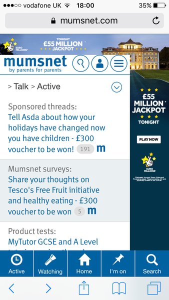 Advert taking up top and side bar in mobile site Active threads page
