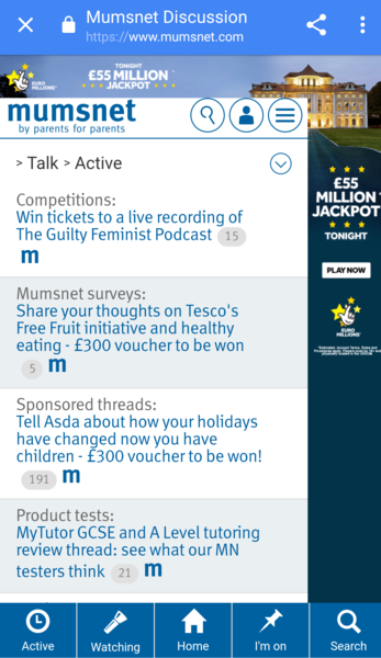 Advert taking up top and side bar in mobile site Active threads page