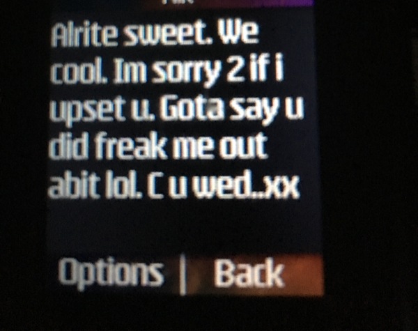 What would u make of this txt? Before I kick off!!