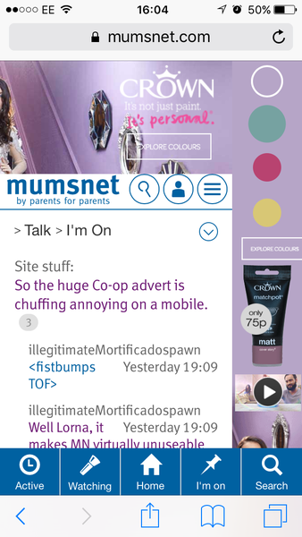 So the huge Co-op advert is chuffing annoying on a mobile.