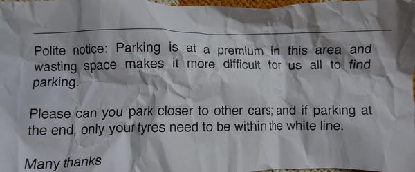 I have a parking thread! With a note!