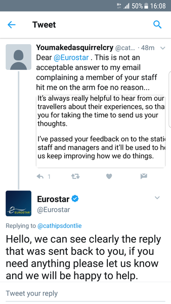 To be mad that this Eurostar staff member punched my arm