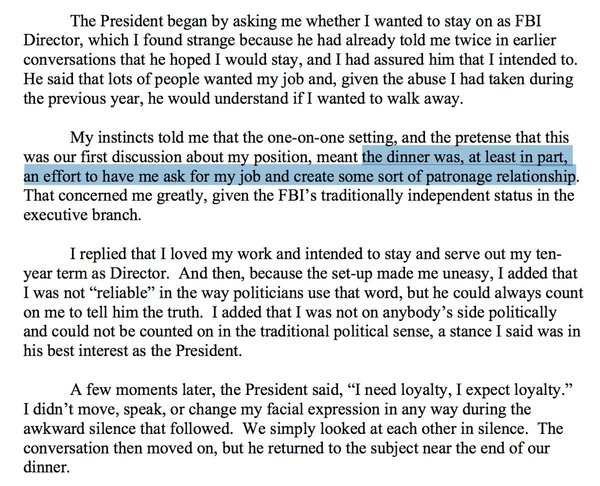 Is justice Comey for Trump?