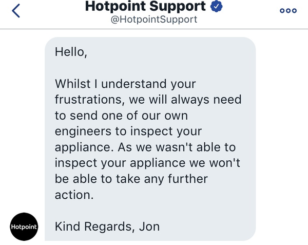 To think Hotpoint are shitheads