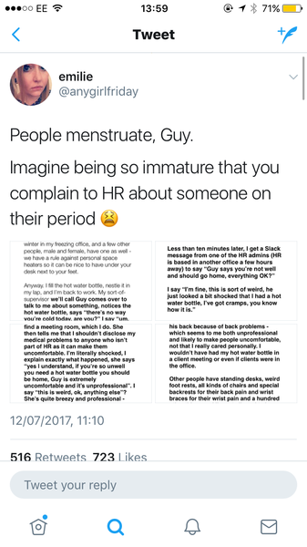 To be furious for being called out for menstruating at work?