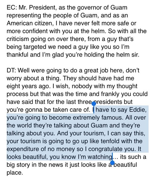 We're not on a 17 day vacation, not us. We have meetings and calls! Now where did that golf ball go?...Trump cont.