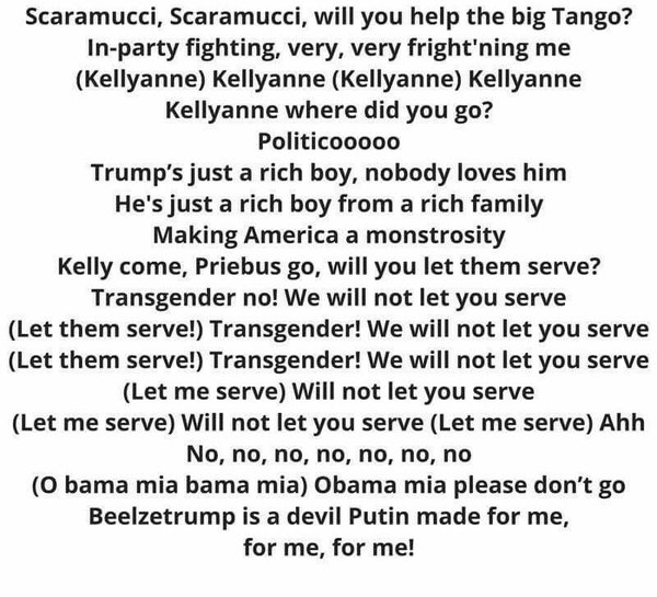 Is this just real life? Is this just fantasy? ScaraMooch, keep your hands away from me. Trump continued