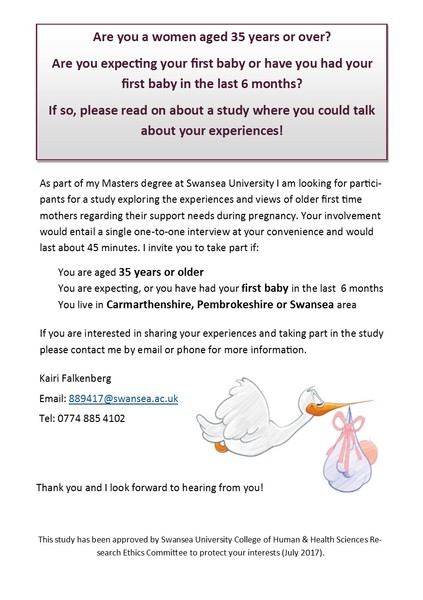 Take part in a pregnancy study: first time mothers over 35 years of age