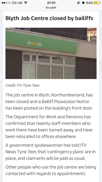 Blyth job centre closed due repossession!