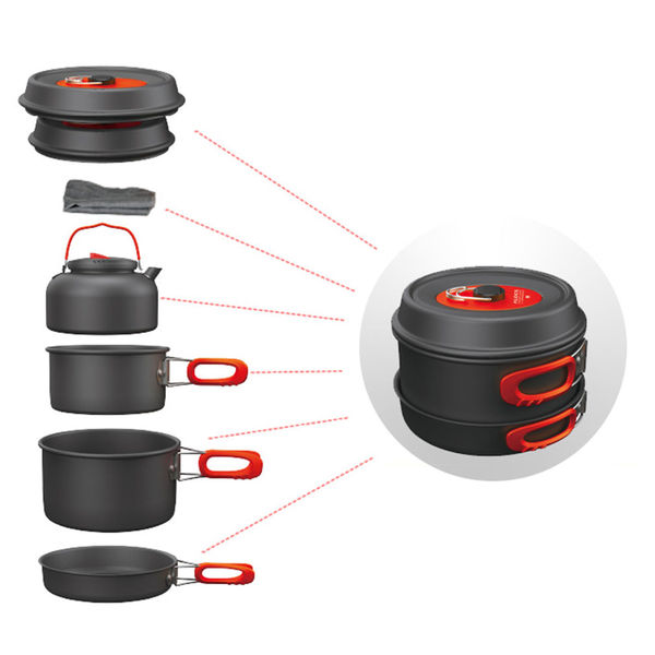 Cooking sets with kettle for two adults and two children