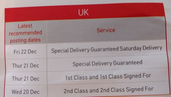 Posting dates for Christmas delivery 2017