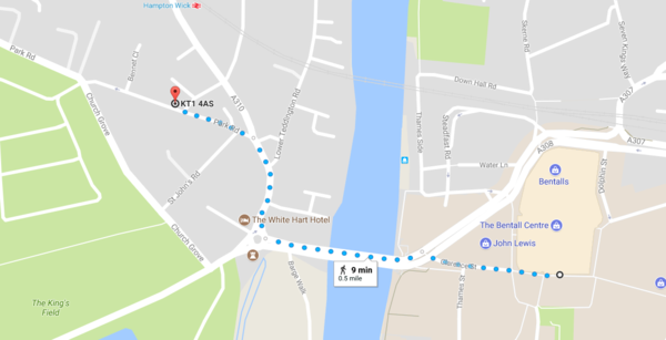 Where in Kingston - walking distance of the Bentall and the train station?