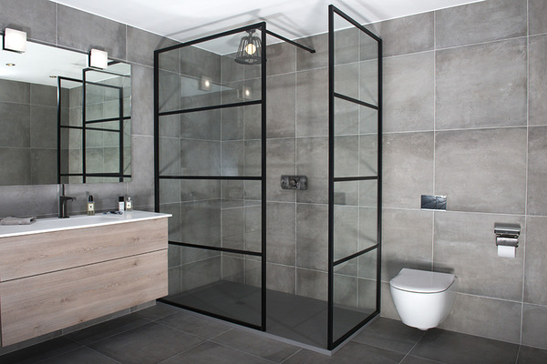 Black walk in shower enclosure