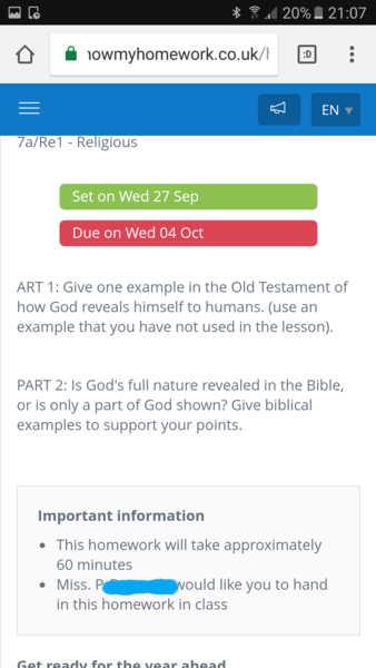 Year 7 RE homework