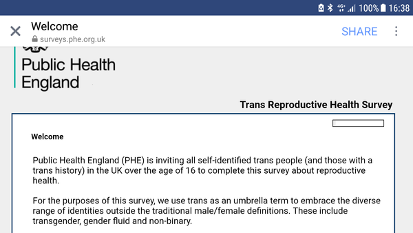 Public Health England are looking for self-identified transpeople