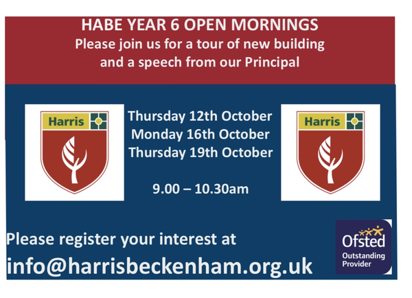 Next Harris Academy Beckenham open events - 16 & 19 October