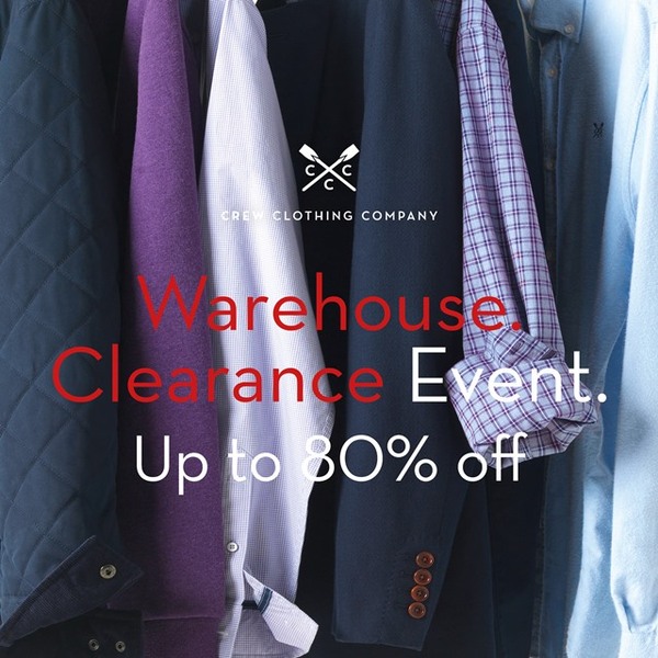 Crew Clothing’s London clearance event (up to 80% off) is happening this weekend, Friday 20 - Sunday 22 October.