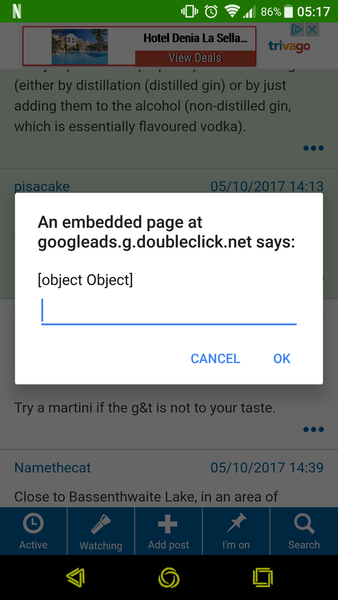 Pop-up input box from advert