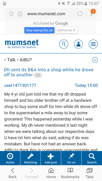 Dh sent ds 8&4 into a shop while he drove off to another