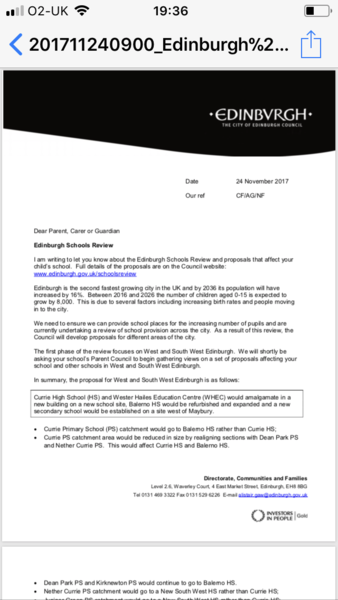 Letter from the council re catchment