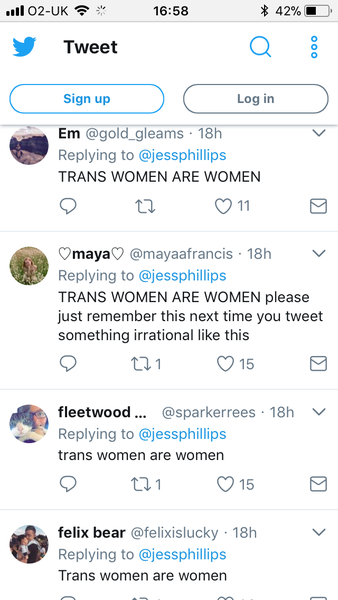 Labour MP Jess Phillips being attacked on Twitter for her reasonable approach to gender bill