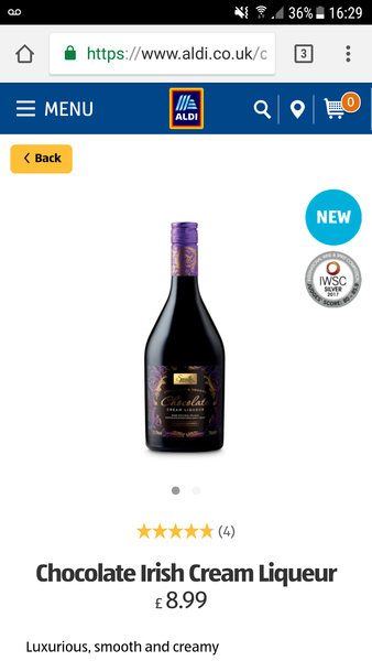 Aldi Chocolate irish cream.