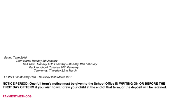 Nursery registration and deposit