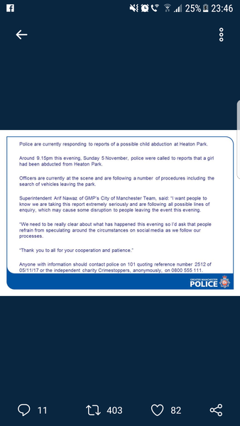 Child abduction rumours at Heaton Park