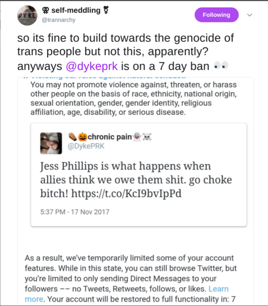Labour MP Jess Phillips being attacked on Twitter for her reasonable approach to gender bill