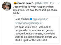 Labour MP Jess Phillips being attacked on Twitter for her reasonable approach to gender bill